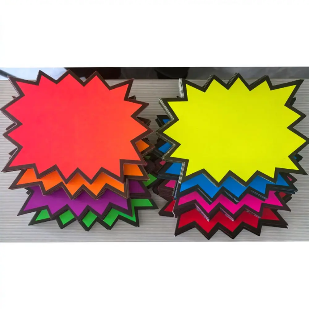 Vibrant Neon Promotional Labels Paper Price Tags Retail Starburst Advertising Cards Supermarket Sale Display Sign