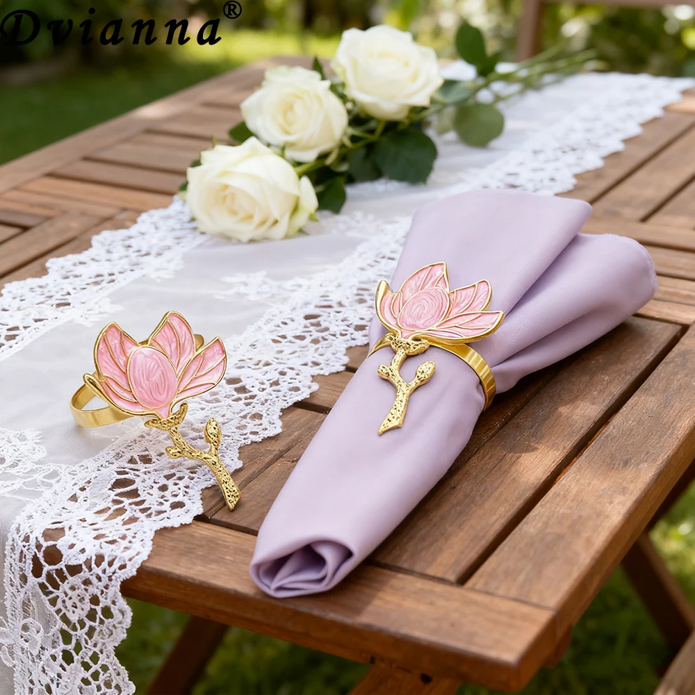 

8 шт., эмалированные кольца для салфеток с цветком магнолии, банты, держатель для салфеток, элегантные аксессуары для обеденного стола для свадебной вечеринки, праздничного декора