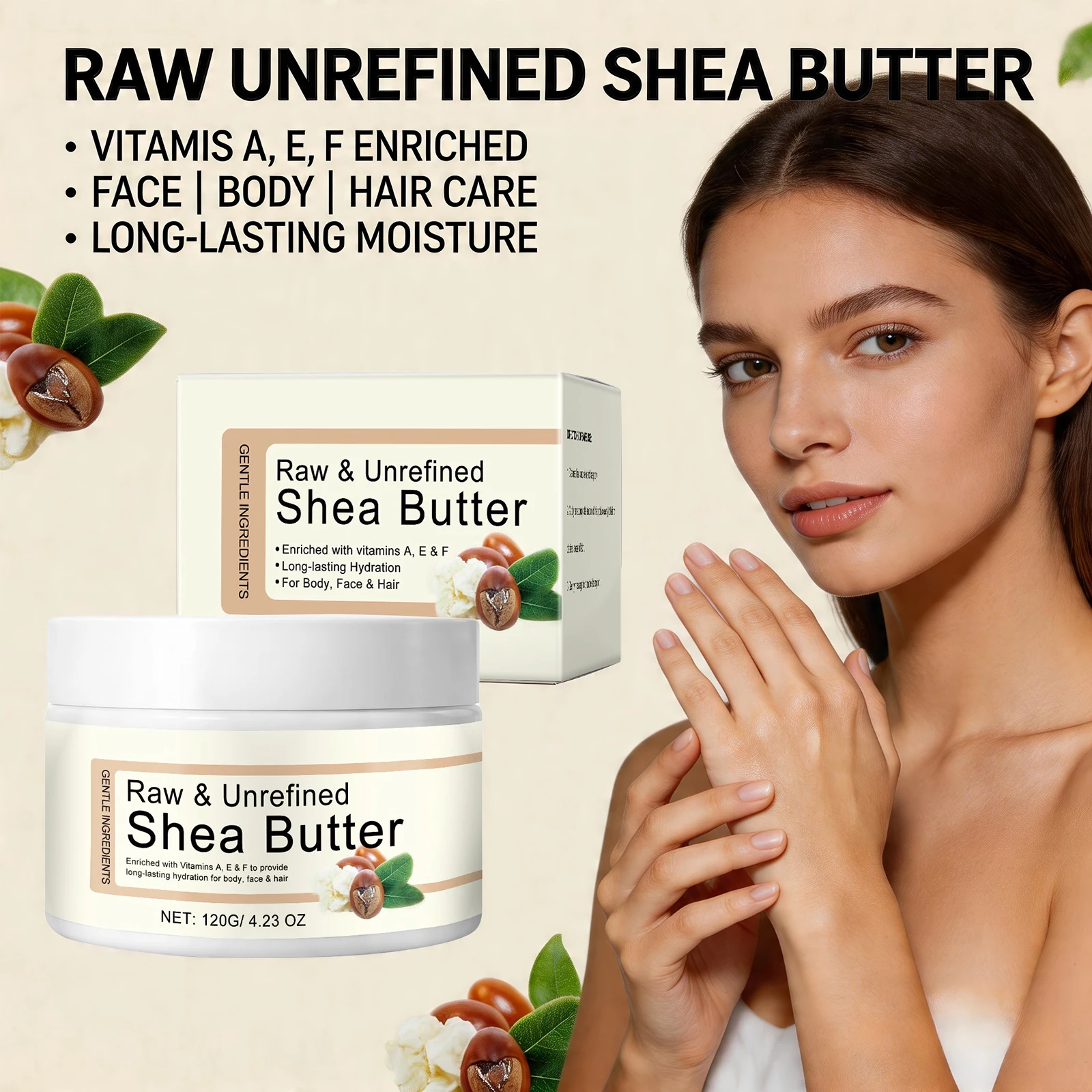 Shea Butter Moisturizing Cream Multi Use Balm for Dry Skin and Hair Restore Shine Increase Skin Elasticity Body Face & Hair Care
