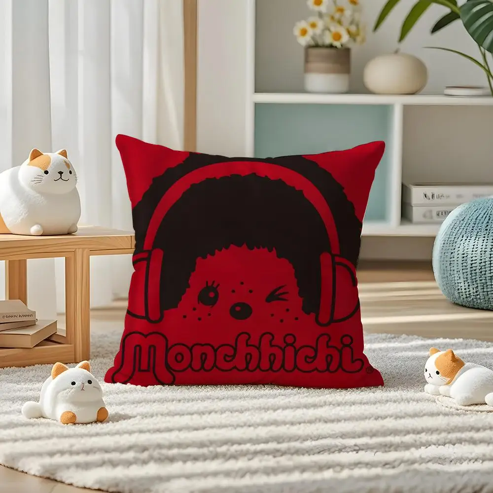 M-monchhichis Drama Film Pillow Case Pillow Case Plush Fabric Soft Double Sided Print Home Sofa High Quality Cushion
