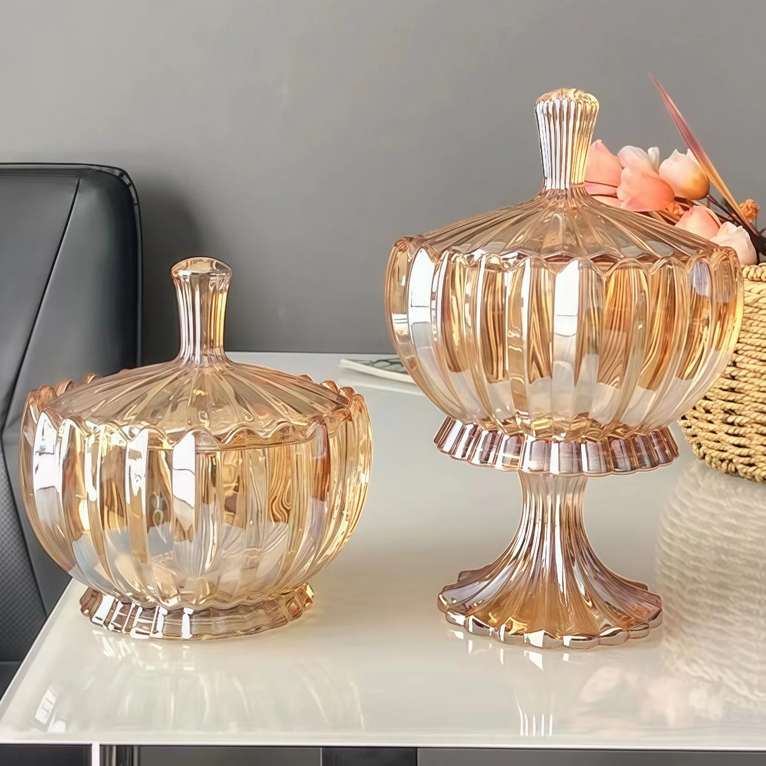 

CL crystal glass storage tank light luxury living room household snack box candy jar decorative ornament factory direct sales