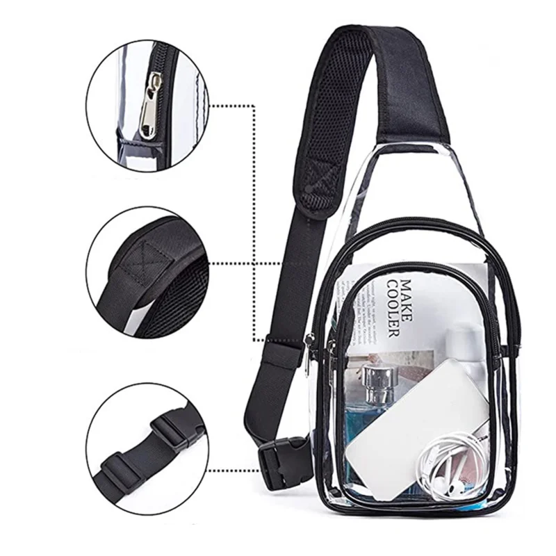 Bolsa de ombro transparente para homens e mulheres, grande capacidade, mini, polivalente, casual, mochila em PVC, viagem para estádio de ciclismo