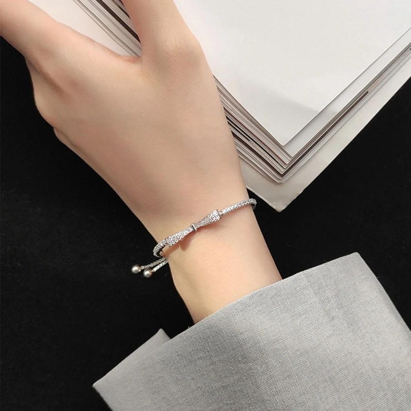 YUYU Tennis Bracelets for Women Dainty Adjustable Slider Bracelet Silver Bowknot Bangle for Anniversary Christmas