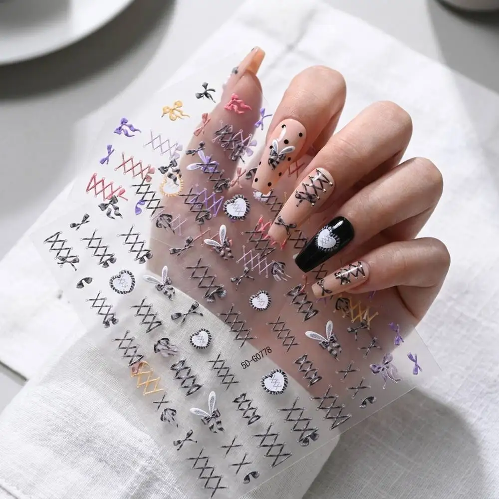 1Pc Cute Straps Bunny Ears Design Sweet Nail Decals Easy To Apply Spicy Nail Designs For Holiday Party Ballet Nail Stickers