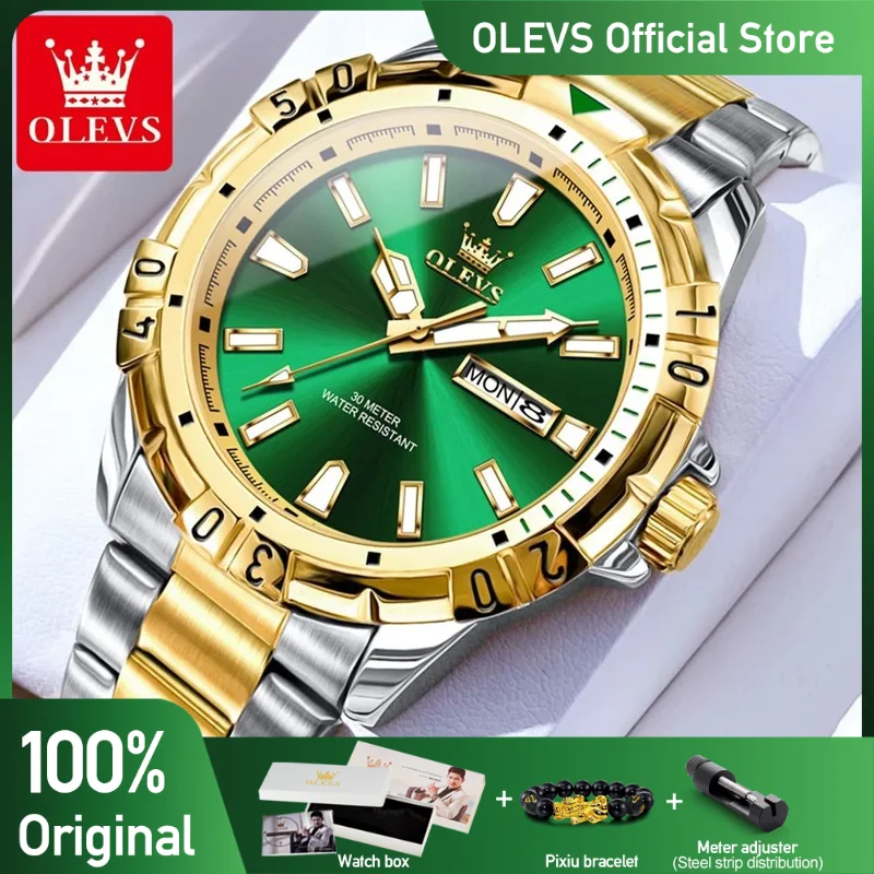 OLEVS Men\'s Watches Diver Style Classic Fashion Original Quartz Wristwatch for Man Date Week Display Waterproof Luminous Reloj