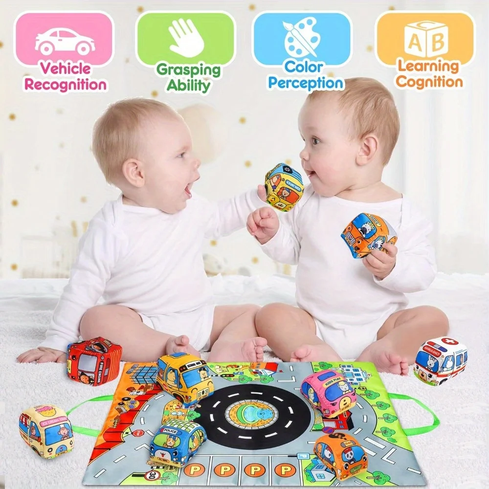 6 Pcs/Set Baby Soft Cloth Traffic Car Toy, Soft, Washable with Playmat/Storage Bag, Suitable for Baby Birthday Holiday Gift Toys