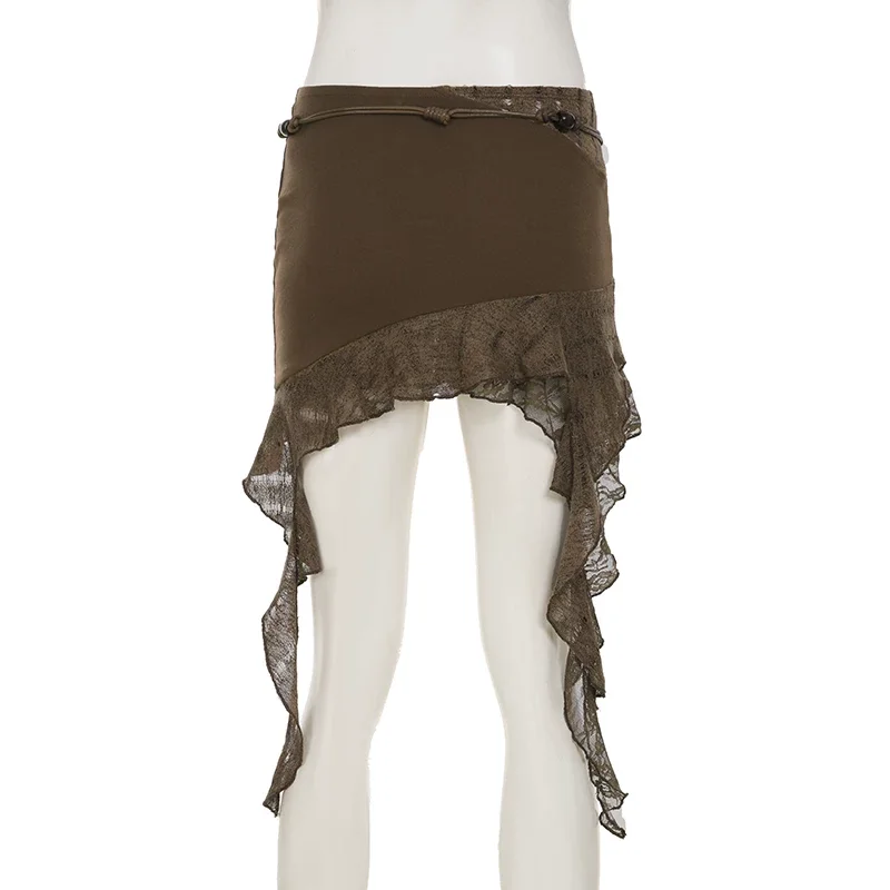 

Облегающие юбки коричневого цвета для женщин: фитнес-одежда с дизайнерским декором из пайеток в виде лотоса, вязаные крючком тюлевые подъюбники с полосатым краем из льна для вечеринок