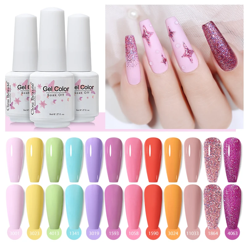 Clou Beaute Gel Polish Nail Art Neon Summer Sugar Color Base Top Coat Macaron Candy Soft Pink Yellow Blue UV LED Gel Varnish 8ml