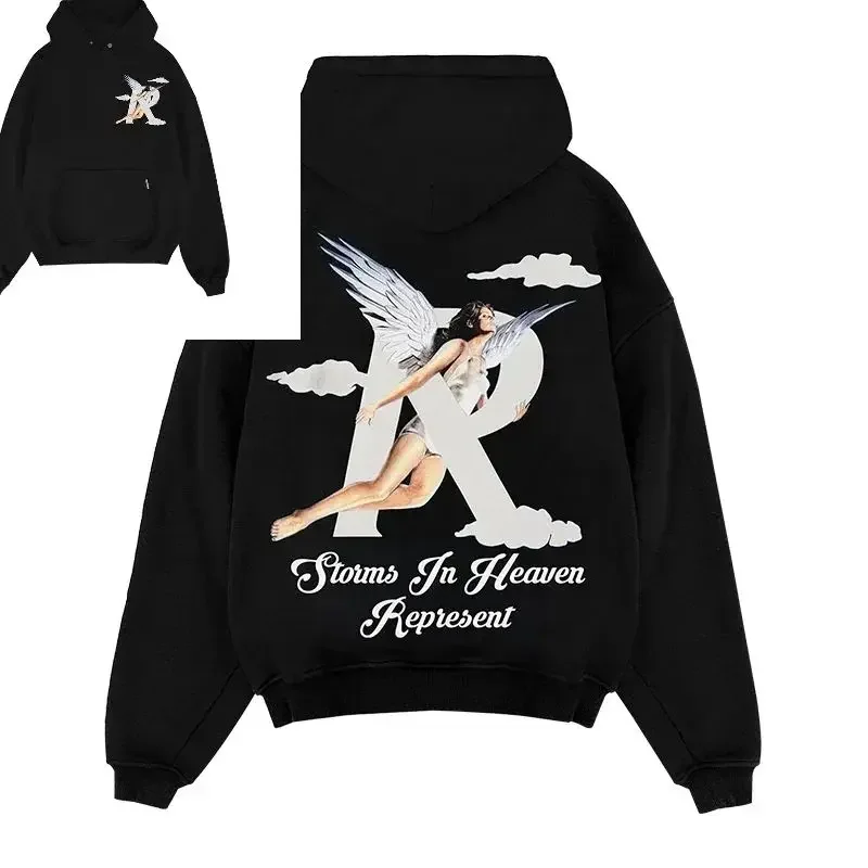 Representing Storm in Heaven Hoodie Angel Print High Street Loose-fitting Hoodie Trendy Men\'s and Women\'s Hoodies