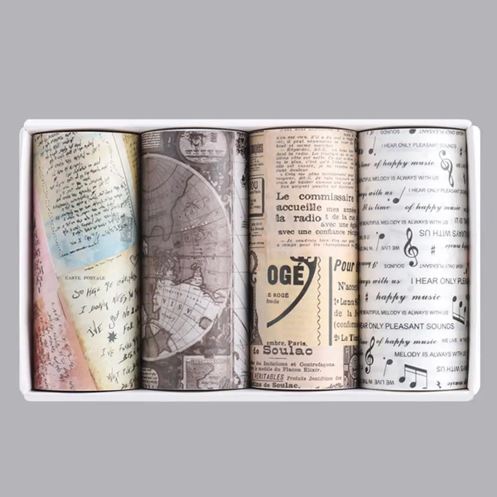 4ม้วนเทป Washi Vintage หนังสือพิมพ์ภาษาอังกฤษกาวเทปสำหรับสมุดติดรูปการ์ดห่อของขวัญ Dropshipping