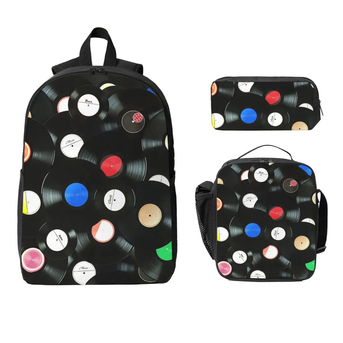 

Nostalgic Retro Vinyl Record Street Hip Hop Backpack BookBag School Bag Laptop Shoulder Bags 3ps Insulated Lunch Bag Pencil Case