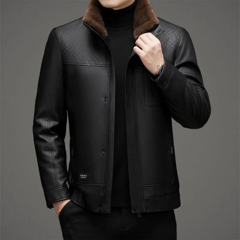 

Мужская осенне-зимняя новая куртка из натуральной кожи с толстым бархатом для тепла, весенняя повседневная деловая куртка из овчины с воротником