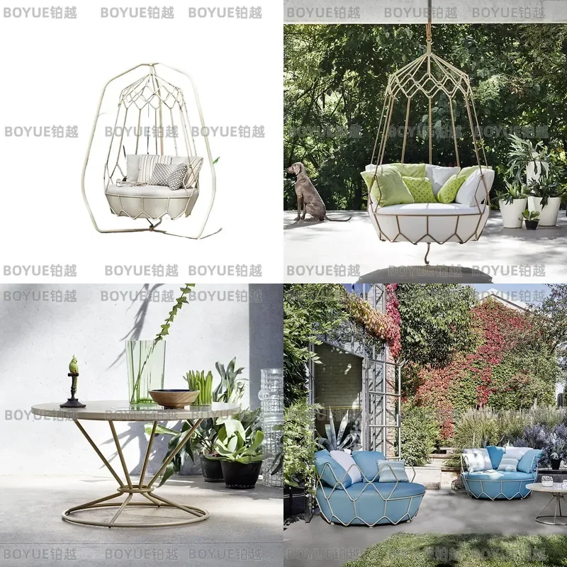 Outdoor Rattan Hanging Chair Swing Single Seat Balcony Hammock Basket with Stand for Courtyard Patio Garden Furniture