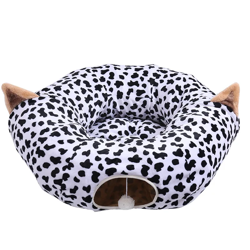 Plush Pets Cat Kennel Foldable Round Cats Nest Crossing Tunnel Bed Winter Warm Collapsible Basket Cushion Mat Pet Supplies