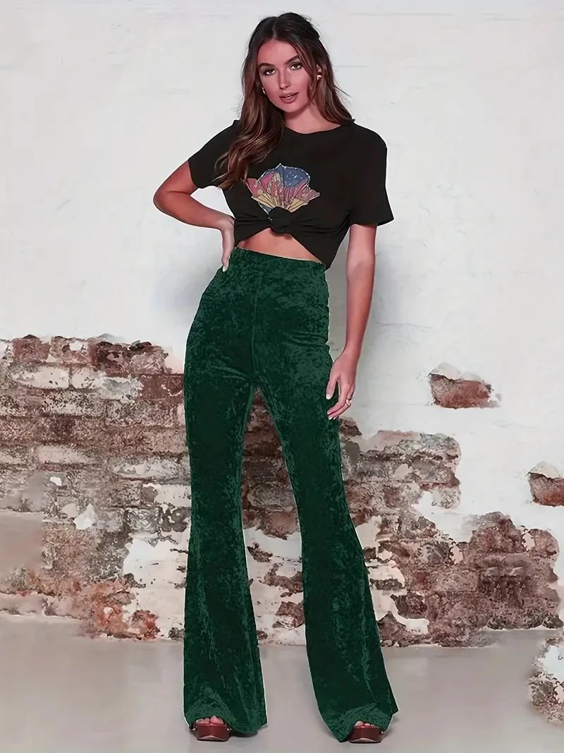 Women\'s high waisted gold velvet casual wide leg pants are suitable for wearing a casual temperament in all seasons