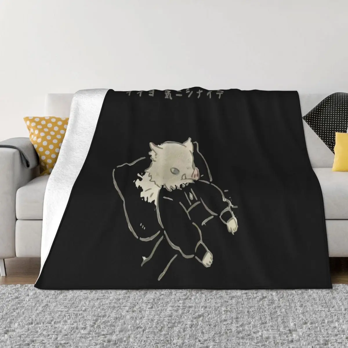 Demon Slayer Inosuke Tucked Youth Street Style Brand Steampunk Cartoon Character Funny Slogan Cotton Unique Throw Blanket