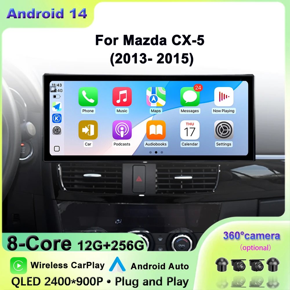 

Сенсорный экран 12,3 дюйма QLED 2400*900P для Mazda CX-5 2013-2015, беспроводной Carplay, Android, Bluetooth, автомобильное видео, мультимедийное воспроизведение