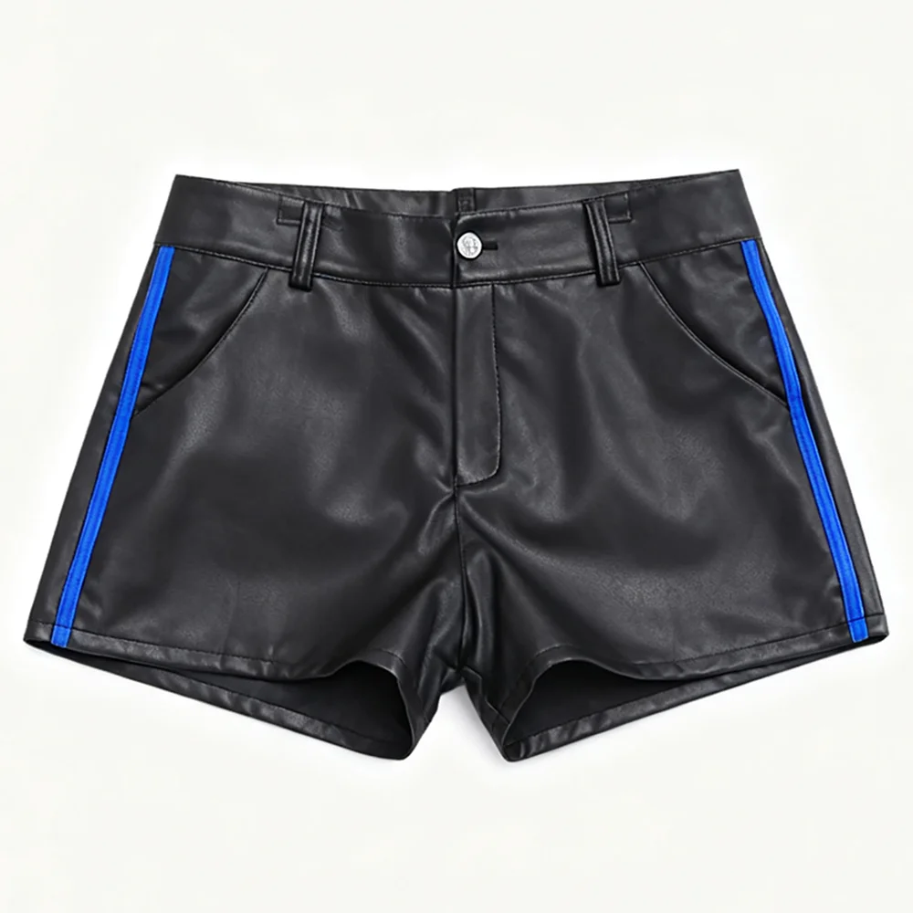 

Men's PU Leather Shorts Summer Trend Streetwear Cool Motorcycle Faux Leather Short Pants with Pockets Punk Style Shorts for Men