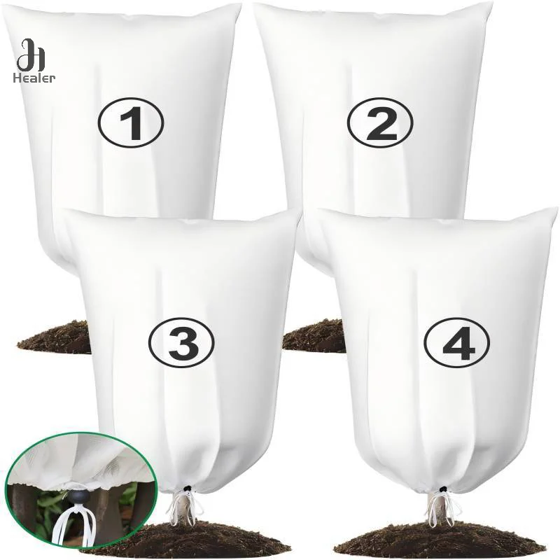 4Pcs Frost Cloth Covers With Drawstring For Shrub For Outdoor Adjustable Drawstring Plant Protector Winter Plant Protection Set
