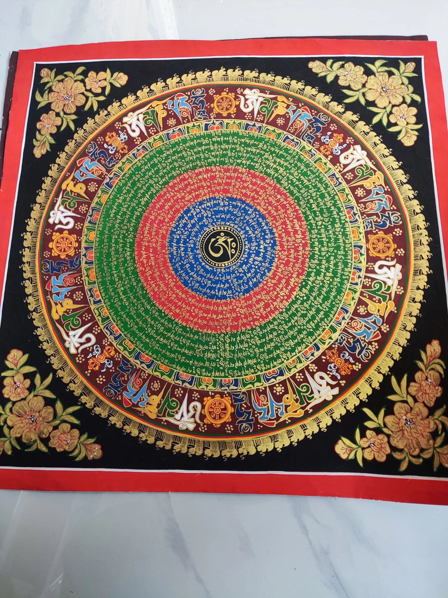 100% Hand painted Eight auspicious scripture mandala Thangka Thang-ga Buddhist family Hall altar wall Decorative painting art A1