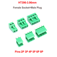10Set HT3.96 3.96mm Pitch Straigth Neddle Female Socket +Male plug PCB connector screw terminal block 2 3 4 5 6 8pin connector