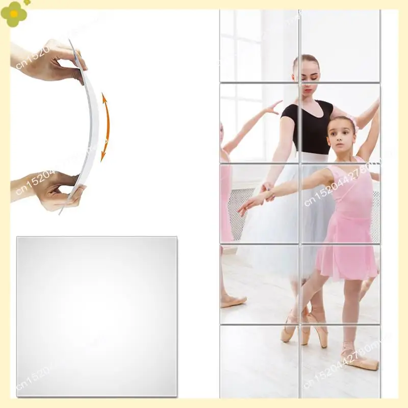 LDHL 4 Pieces Self Adhesive Non-Glass Mirror Slim Flexible DIY Wall Decoration Mirror For Family Bedroom Closet Bathroom Durable