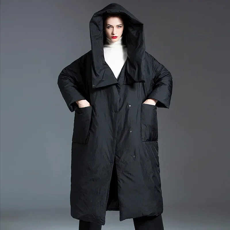 Winter European New Women's Oversized Down Jacket Loose Commuter Hooded Windproof Down Jacket