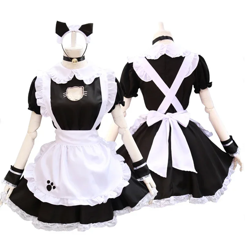 Schwarze Lolita-Kleider, Dienstmädchen-Outfit, süße Katze, Cosplay-Kostüm, Damen-Anzug, Schürzenkleid, Halloween-Kostüme