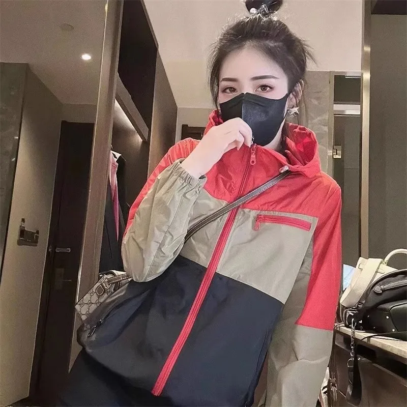 

2024 Women Summer Fashion Hooded Sun-proof Clothing Female Patchwork Loose Outerwear Ladies Casual Long Sleeve Thin Coat S77