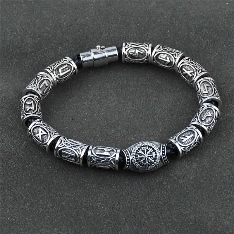 Norse Runic Runes Beads Charm Vikings Accessories Womens Mens Magnetic Bracelet Viking Jewelry Dropshipping