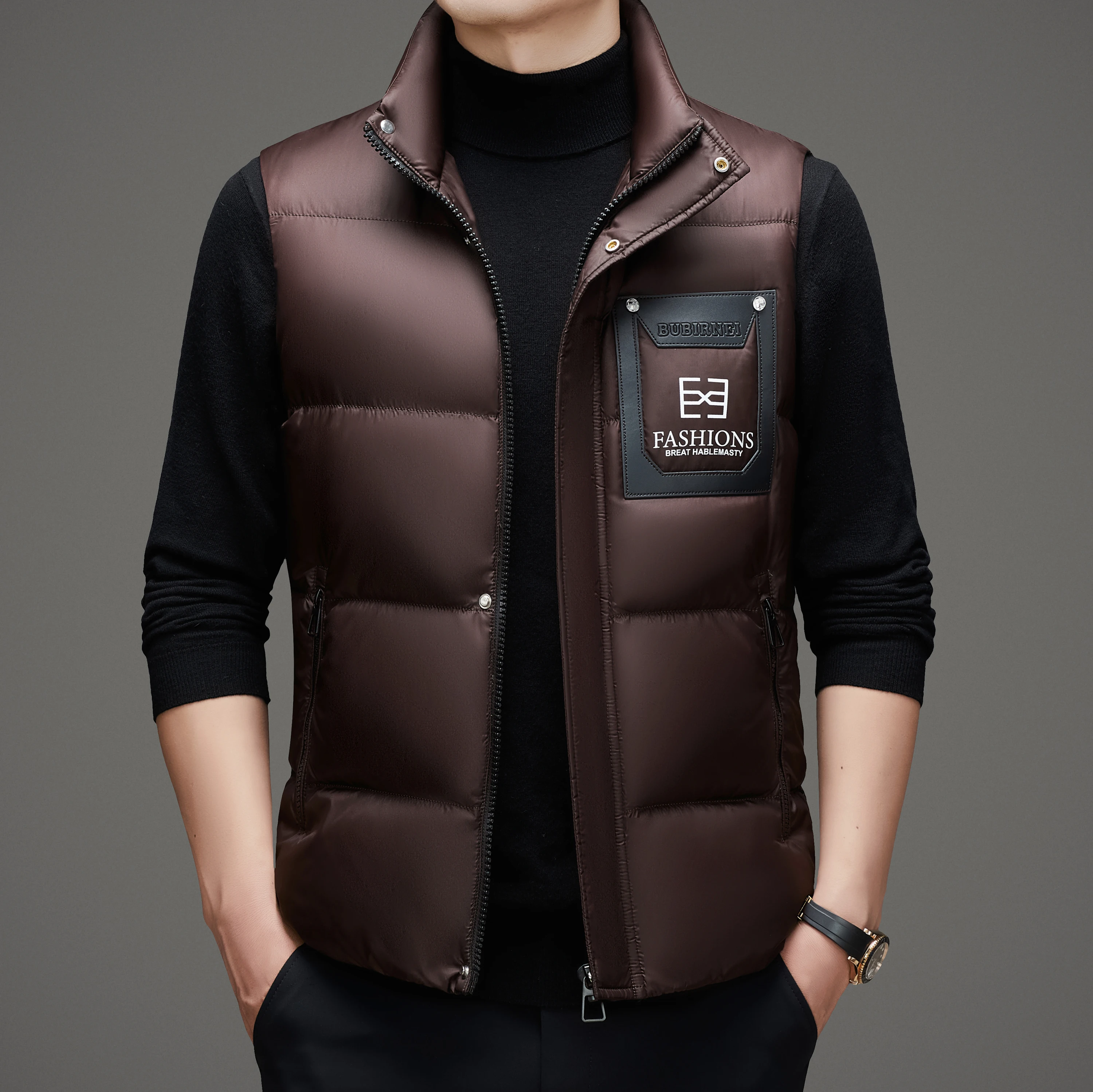 High end ture 90% white duck down vest 2024 mens winter fashion sleeveless thermal coat thick warm zipper jacket outwear