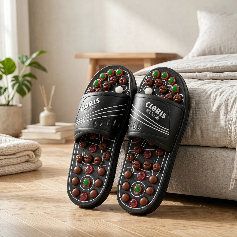 Jade Stone Massage Slippers Magnetic Footbed Adjustable Hook Loop Strap Non Slip Wear Resistant EVA Sole Gift Home 마사지 슬리퍼