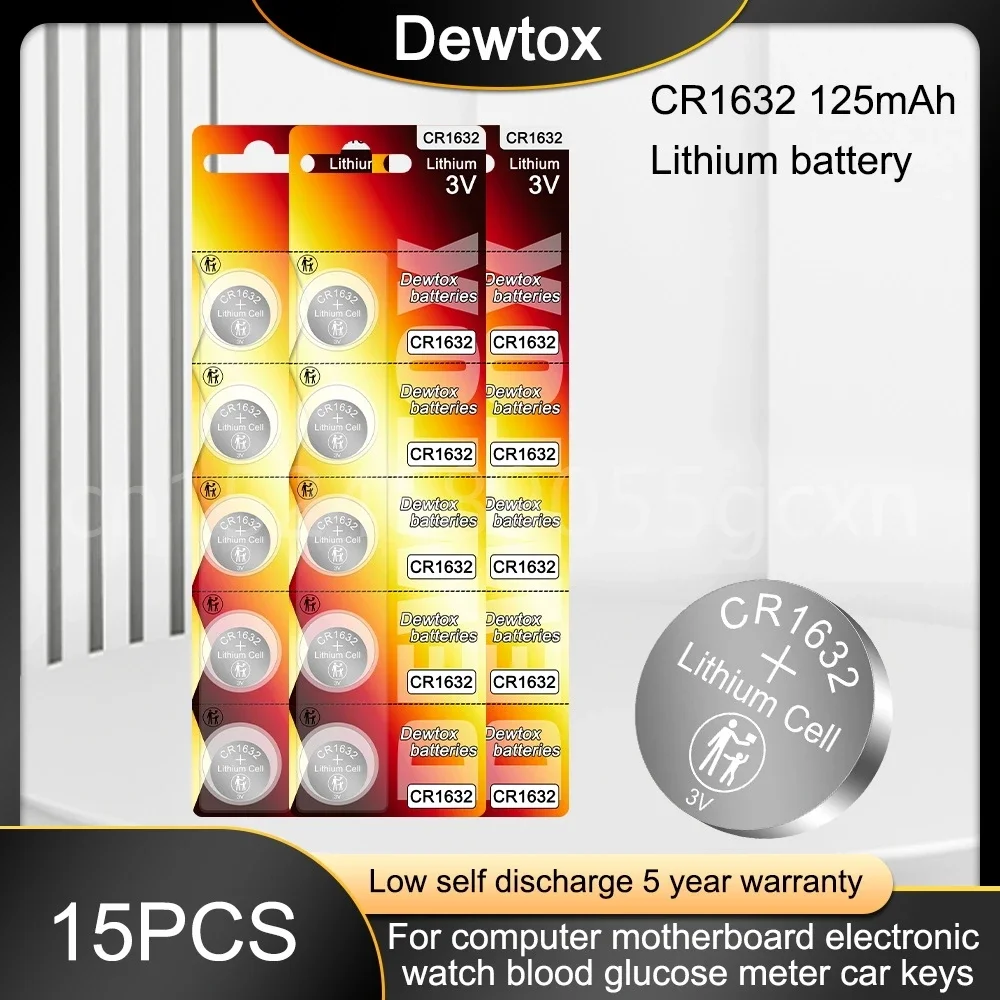 15PCS CR1632 125mAh 1632 DL1632 3V Lithium Batteries Cell Button Coin Battery Calculator Toy Medical Device Batteries