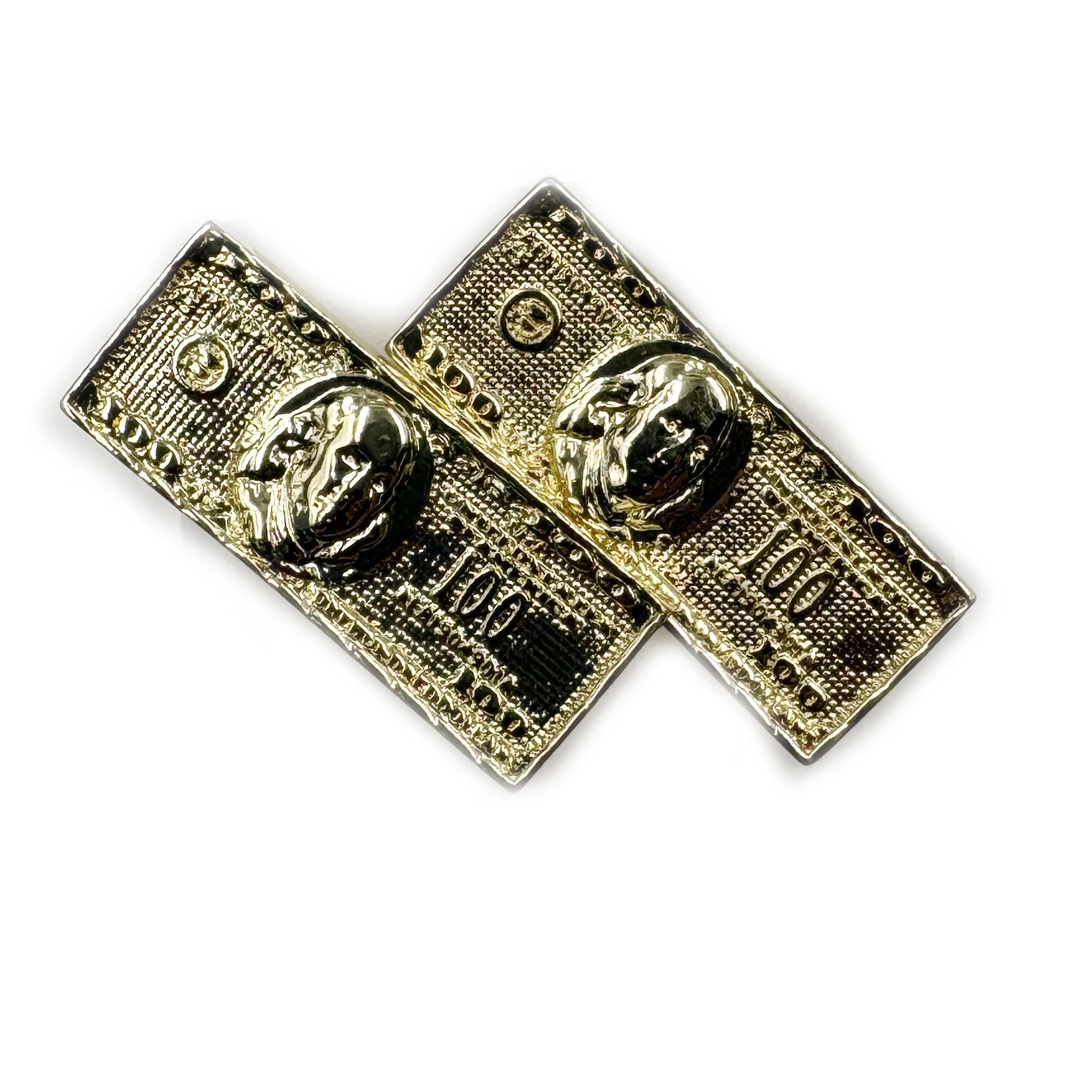 Big Size 14K Gold Plated 100 Dollar Bill Stud Earrings, Copper Nugget Textured Cookie Earrings, Hip Hop Jewelry for Men Women