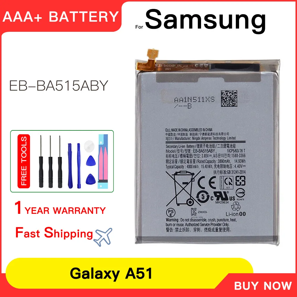 

Genuine New Battery EB-BA515ABY 4000mAh Replacement Battery For Samsung Galaxy A51 4G SM-A515 SM-A515F/DSM Batteria+Tools