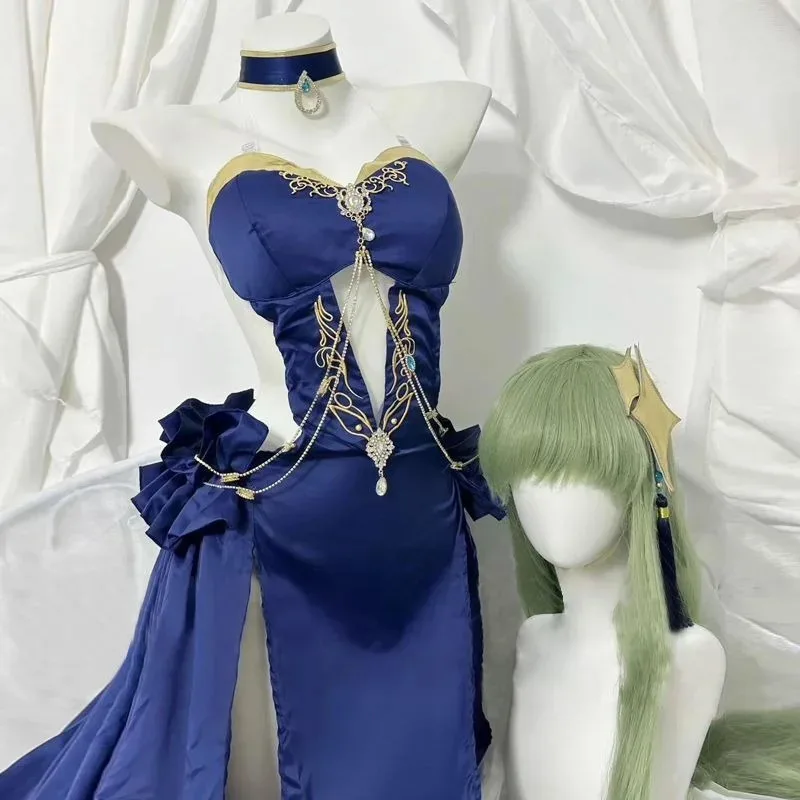 

Anime CODE GEASS Game Mahjongg Soul C.C Cosplay Costume Sexy Purple Gown Suit Accessories Women Carnival Satge Party Dress Upc;6