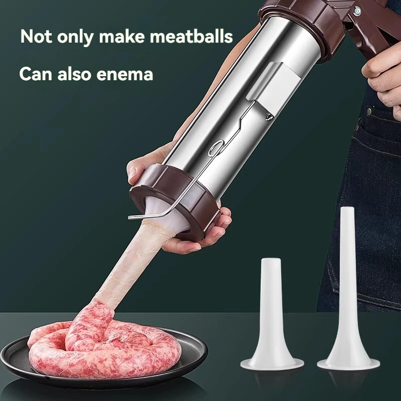 Manual Meatball Maker,Sausage Stuffer Gun for Fish Shrimp,Hand Push Meatball Forming Press,Kitchen Tool