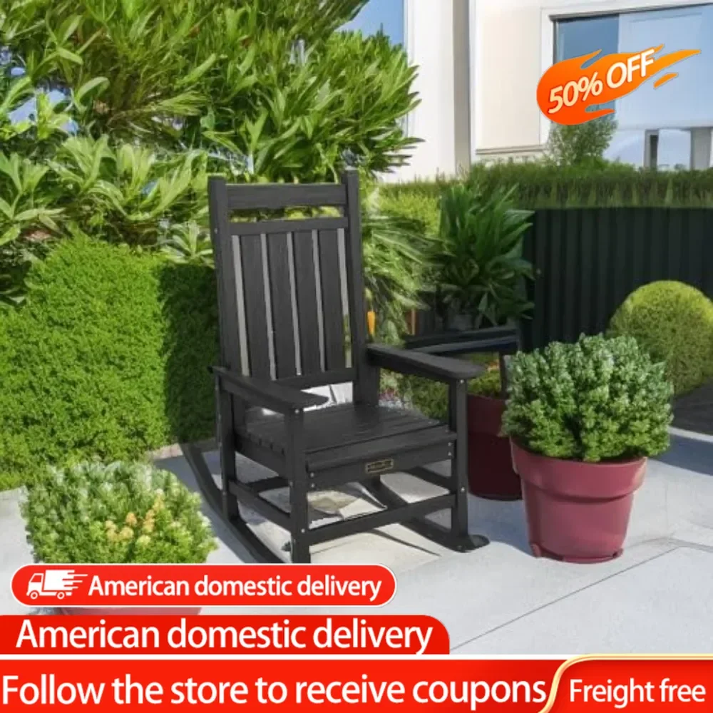 Oversized Rocking Chair, Outdoor Rocking Chair for Adults, All Weather Resistant Porch Rocker for Lawn Garden, Black