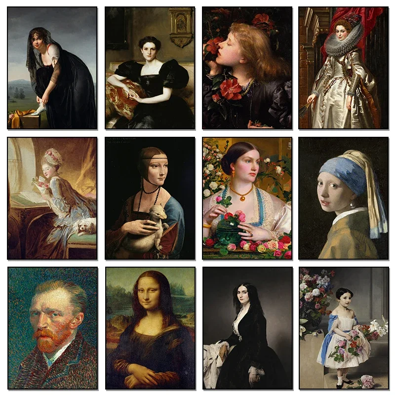 Vintage van gogh mona lisa figura famosa retrato cartaz e impressão pintura em tela imagem da arte da parede para o quarto decoração de casa sem moldura