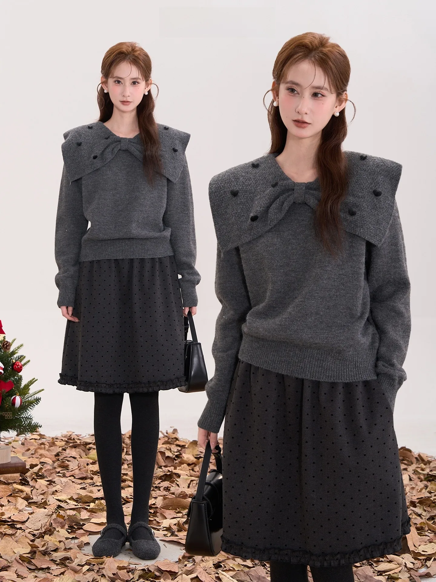 

Sweet Heart Knot Fce Knitted Sweater Women's Autumn Winter Thiened round Ne Cardigan Ele Sle Online Ex...