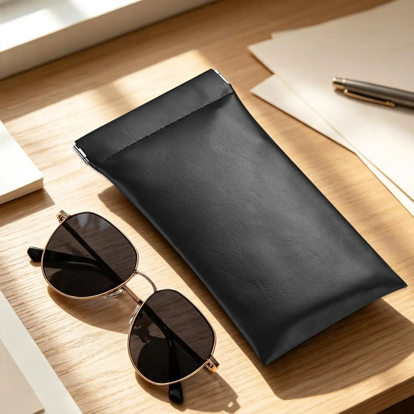 Sunglasses Storage Automatic Closed Soft PU Glasses Bag Sunglasses Portable Soft Scratch-Resistant Eyeglass Case Storage Bags