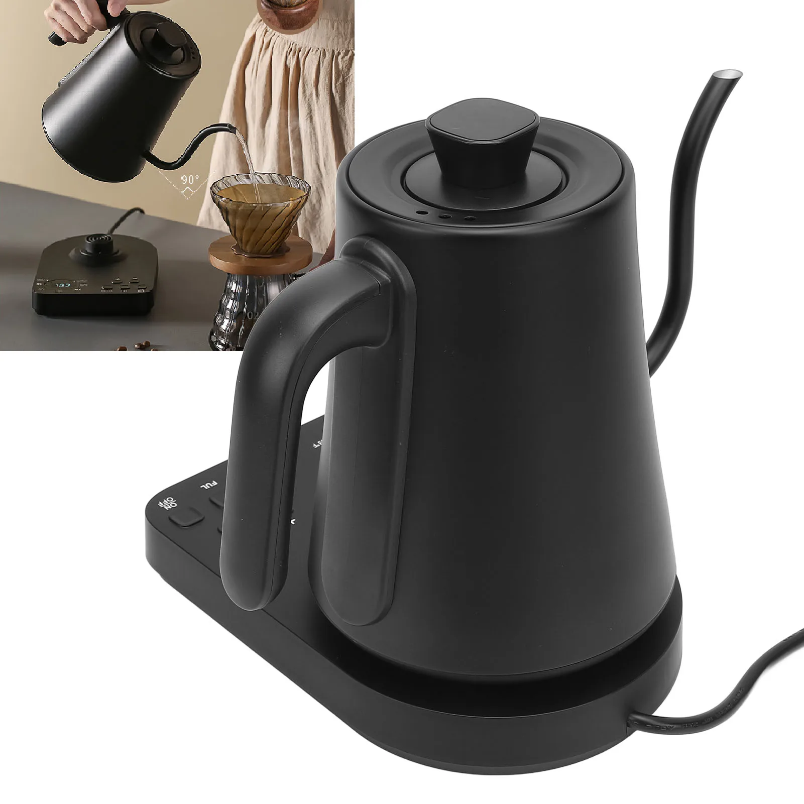 

Pour Over Kettle 1200W 1000ml 5 Temperature Levels Gooseneck Electric Water Kettle for Tea Coffee