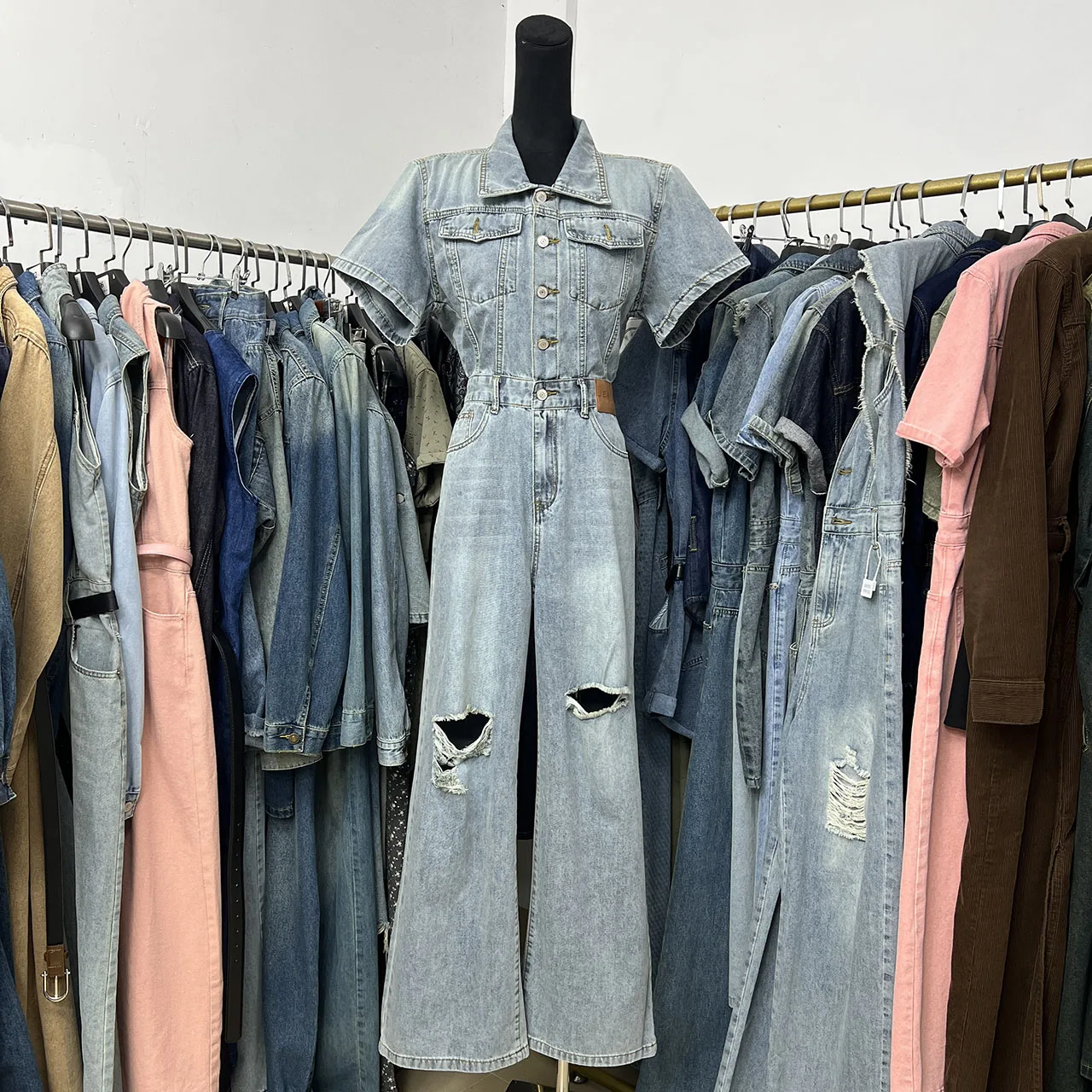 

Faionable ort Sve Джинсовый комбинезон с высокой талией для похудения Прямые брюки Летние тонкие хлопковые окрашенные смолой оригинальный дизайн