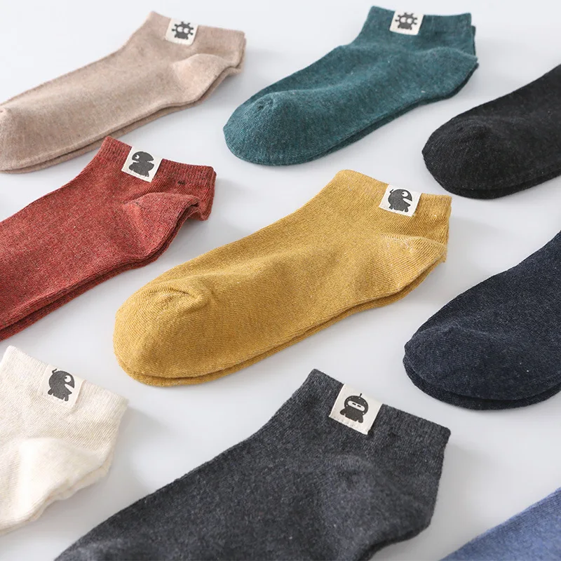 10 Pairs/Lot Men\'s Socks Spring Summer Alien Label Vintage Solid Color Basketball Funny Cotton Handsome Male Short Socks