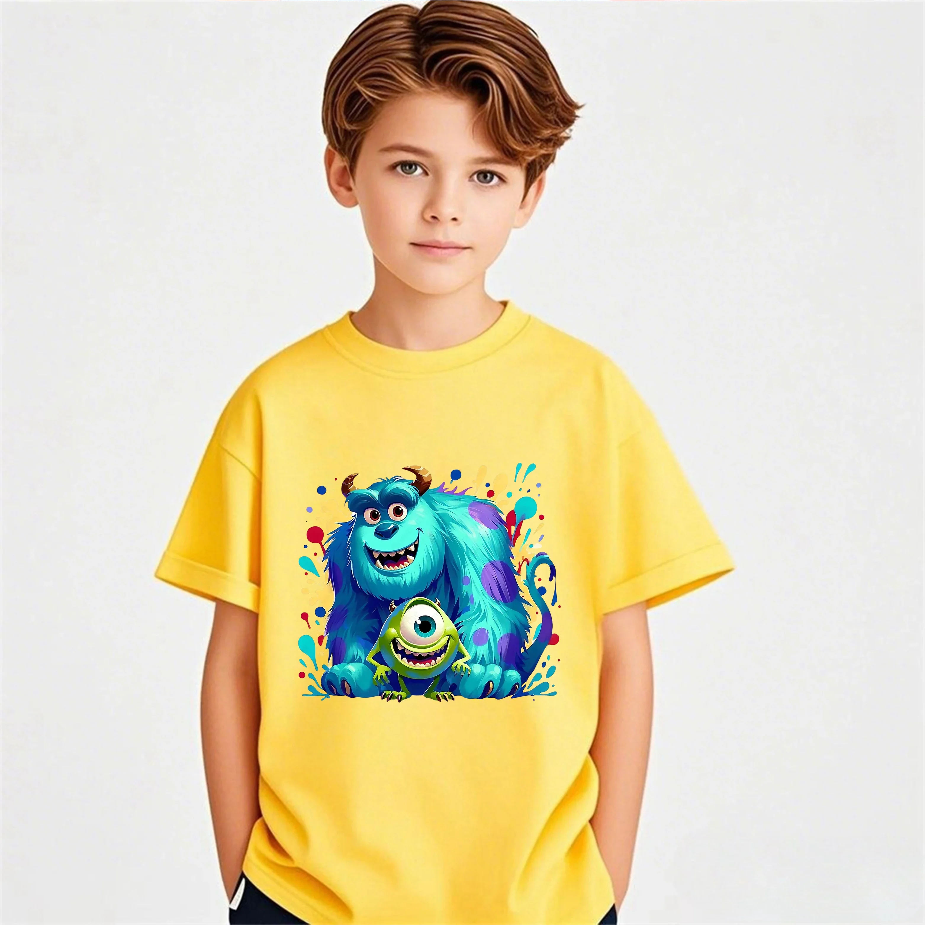 

Детская футболка Kawaii Cute Monsters Inc для детей от 3 до 14 лет, летняя повседневная футболка с дизайном ящерицы Рэндалла Боггса