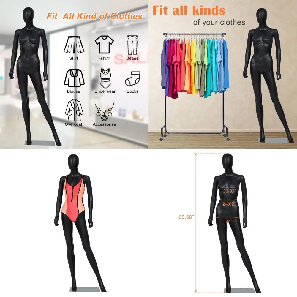 

Realistic Full Body Mannequin for Clothing, Bridal, and Costume Shops, Ideal for Retail Displays and Halloween Events, Black
