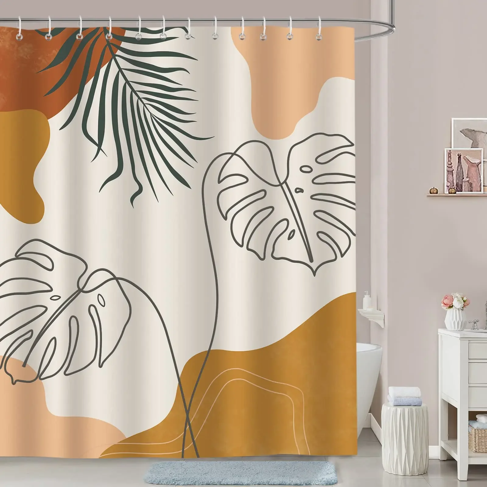 unframed Nordic wind Abstract Art shower curtain waterproof polyester fabric bath curtain Morandi color block curtains for bathr