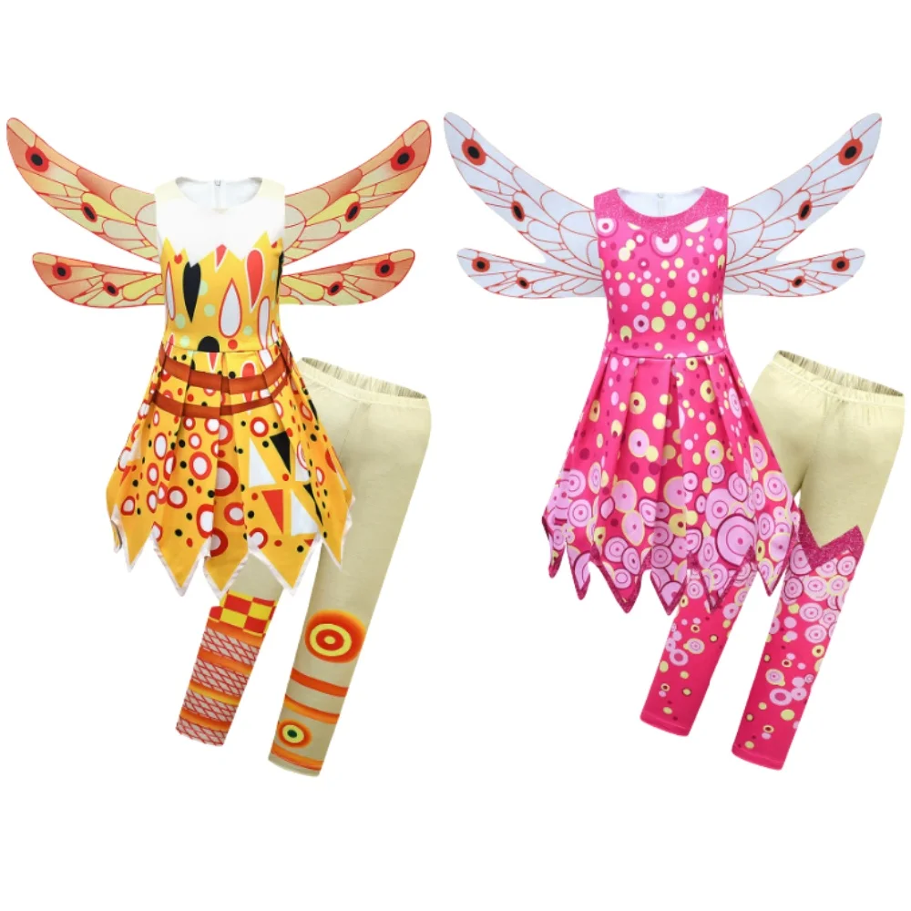 

Kids Girls Anime Cartoon Mia Angel Print Princess Dress Pants Wing Clothes Sets Outfit Christmas Halloween Cosplay Costume