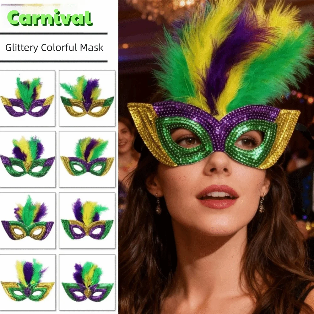 Vintage Style Half-Face Mask Black Feather Angel Feather Feather Mask Sequin Decoration Large Horn Cosplay Mask Carnival Party
