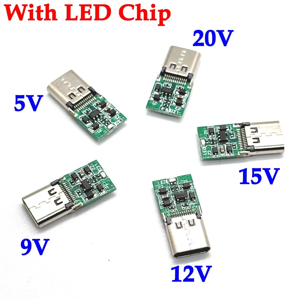 1Pcs TYPE C USB 24Pin Female Plug Welding Connector Adapter DC 12V 15V 20V With LED lights and chips Type-C Charging Plugs Data